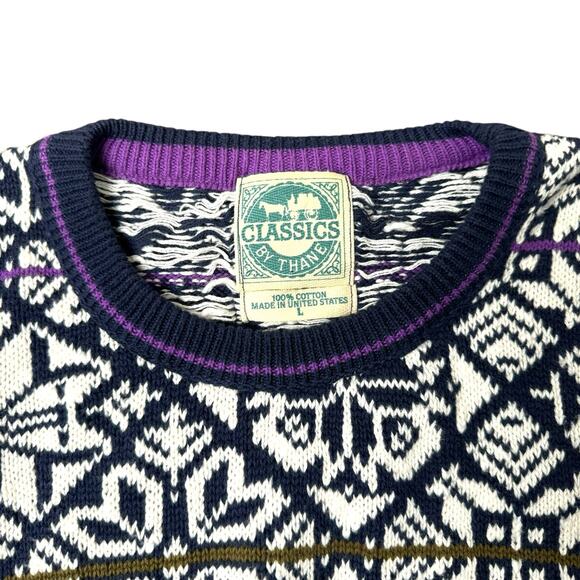 Vintage Nordic Snowflake Sweater Unisex L Knit Pullover Retro Winter Jumper USA - Picture 6 of 8